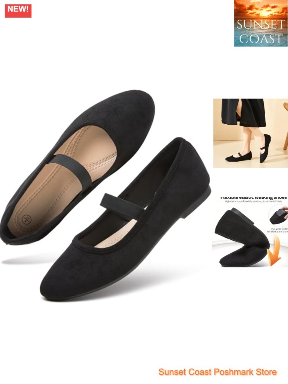 hash bubbie Women's Mary Janes Suede Ballet Flats Round Toe Slip On Dress Shoes